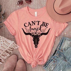 Can't be tamed womens western peach softstyle short sleeve womens graphic tee